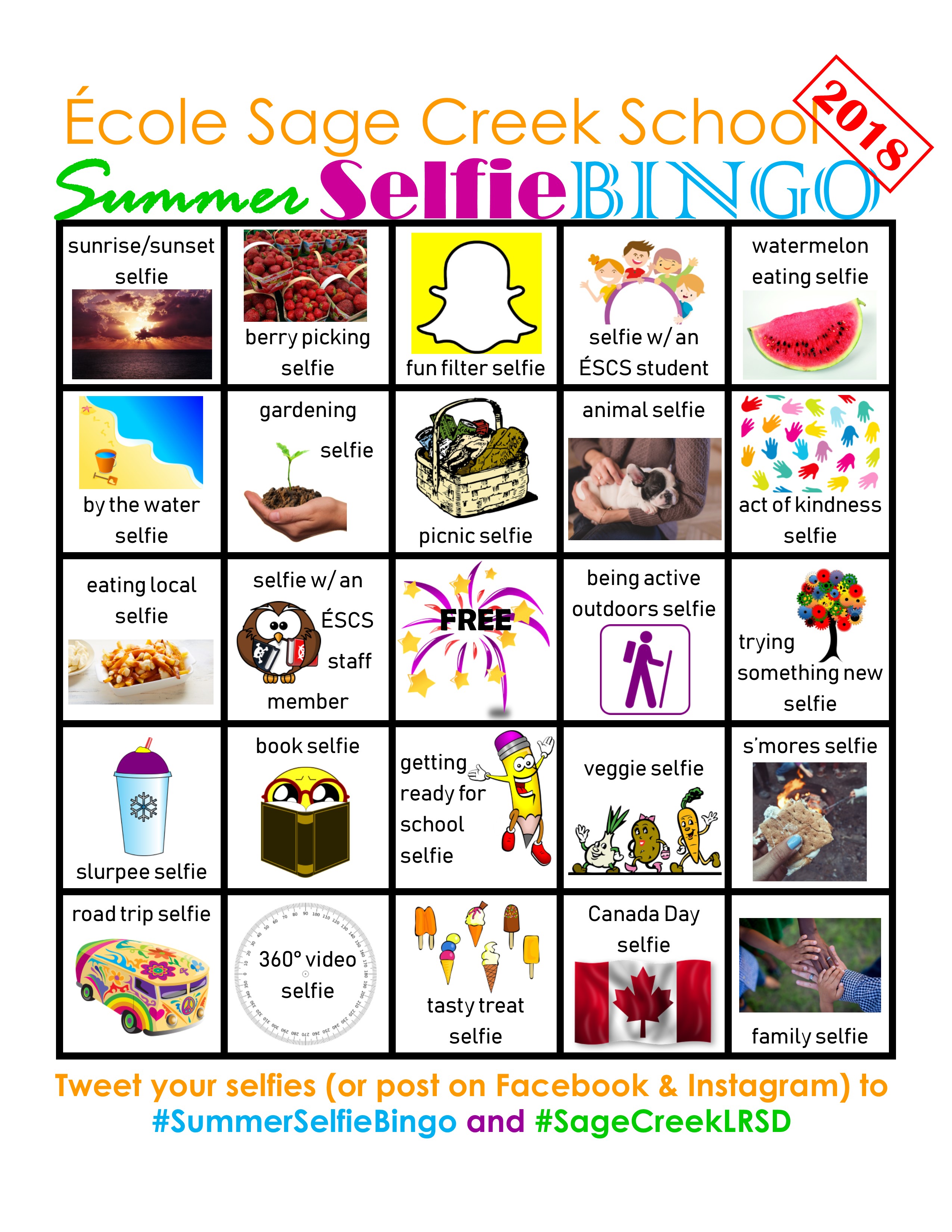 SCS Summer Selfie Bingo 2018