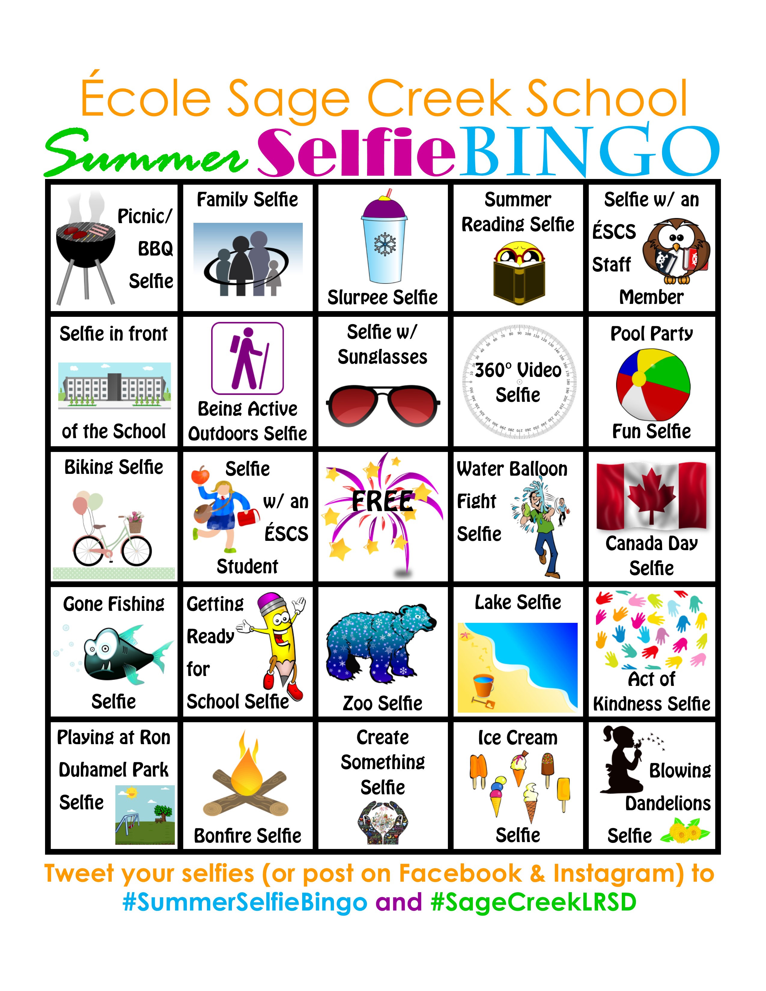 SCS Summer Selfie Bingo